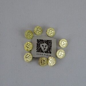 Anne Klein Gold Lion Head Buttons Set of 9 Vintage Replacement Designer Hardware